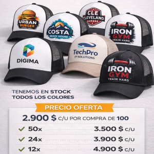 precios por mayor gorras trucker estampadas con su logo